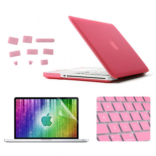 ENKAY pour MacBook Pro 15,4 pouces (US Version) / A1286 4 en 1 Coque de protection en plastique dur mat avec protecteur d'écran et protège-clavier et bouchons anti-poussière (rose) SE303F788-09