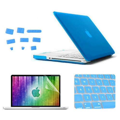 ENKAY pour MacBook Pro 15,4 pouces (US Version) / A1286 4 en 1 Coque de protection en plastique dur givré avec protecteur d'écran et protège-clavier et bouchons anti-poussière (bleu) SE303L565-09