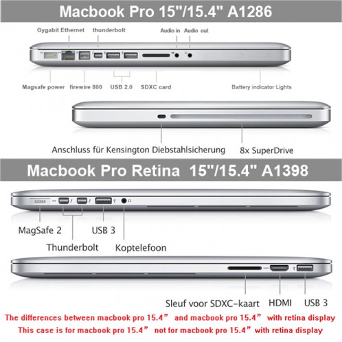 ENKAY pour MacBook Pro 15.4 pouces (US Version) / A1286 4 en 1 Crystal Hard Shell Housse de protection en plastique avec Protecteur d'écran & Clavier Guard & bouchons anti-poussière (Noir) SE305B628-010