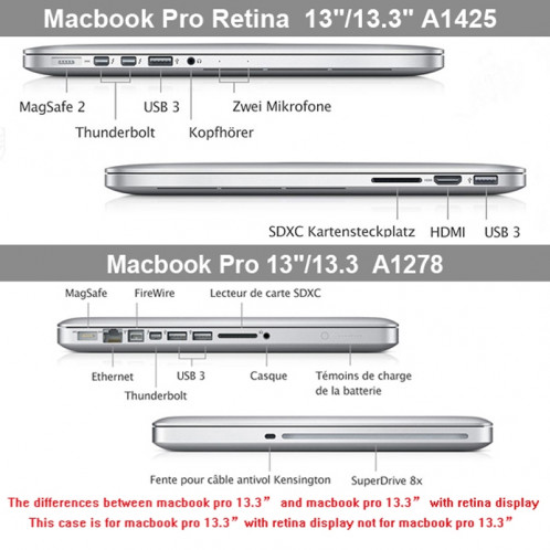 ENKAY pour MacBook Pro Retina 13,3 pouces (version US) / A1425 / A1502 4 en 1 Crystal Hard Shell boîtier de protection en plastique avec protecteur d'écran et clavier de protection et bouchons anti-poussière SE306L654-011