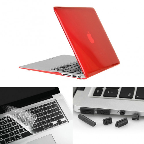 ENKAY pour Macbook Air 13,3 pouces (version US) / A1369 / A1466 Hat-Prince 3 en 1 cristal dur coque de protection en plastique avec clavier de garde et de la poussière de port bouchon (rouge) SE902R1365-010