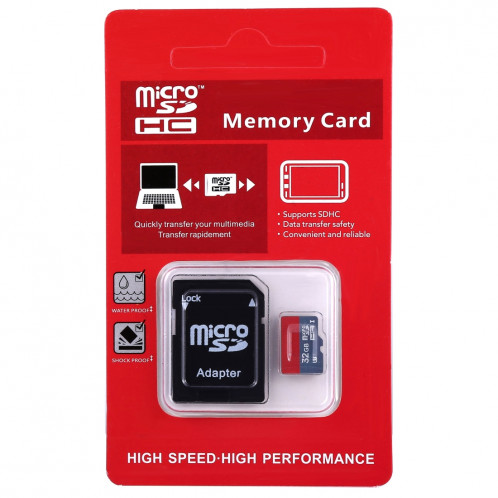 Carte mémoire 32 Go haute vitesse classe TF / Micro SDHC UHS-1 (U1), écriture: 15 Mo / s, lecture: 30 Mo / s (capacité réelle 100%) (Noir) SH8161107-06