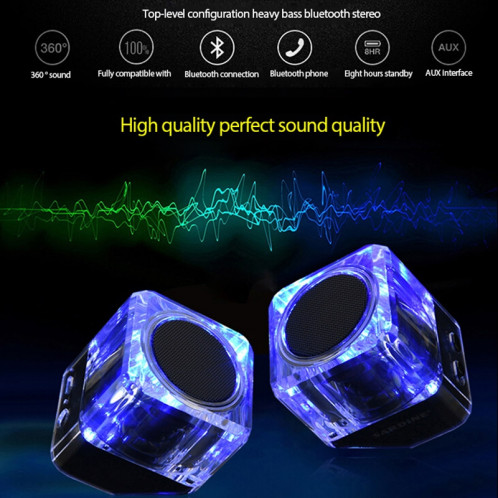 SARDiNE Haut-parleur Bluetooth multifonction sans fil Crystal Case B5, avec lumière micro et LED, prise en charge des appels mains libres et Bluetooth TWS (noir) SS560B100-013