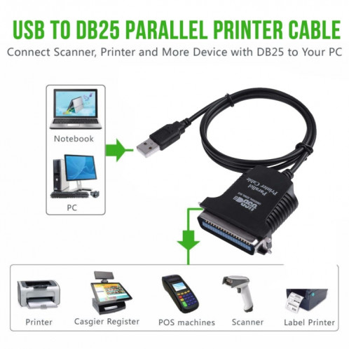 Câble adaptateur d'imprimante USB vers parallèle 1284 36 broches, longueur du câble: 1 m (noir) SH1302890-04