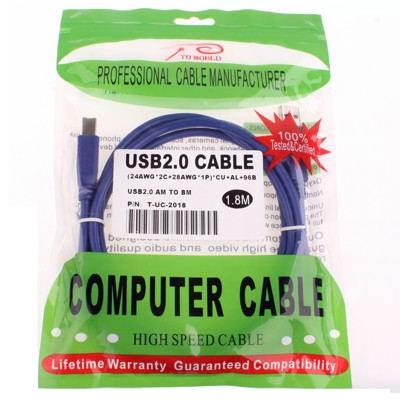 Câble USB 2.0 AM vers BM, avec 2 conducteurs, longueur: 1,8 m (bleu) SH13321002-05