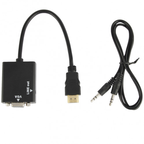 Câble de conversion vidéo HDMI vers VGA + 26 cm avec câble audio 3,5 mm, prise en charge Full HD 1080P (noir) SH0203230-05