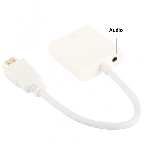 24cm Full HD 1080P HDMI vers VGA + câble de sortie audio pour ordinateur / DVD / décodeur numérique / ordinateur portable / téléphone portable / lecteur multimédia (blanc) SH205W790-06