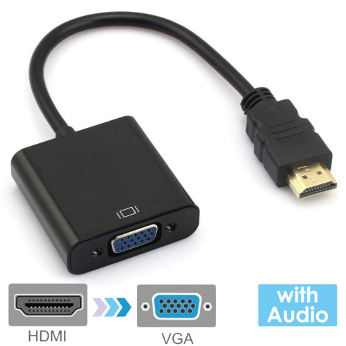 24cm Full HD 1080P HDMI vers VGA + câble de sortie audio pour ordinateur / DVD / décodeur numérique / ordinateur portable / téléphone portable / lecteur multimédia (noir) SH02051224-06