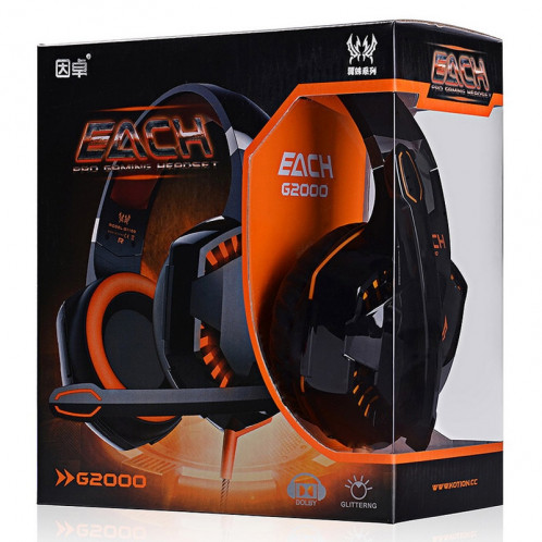 CHAQUE G2000 Casque stéréo de jeu de basse avec micro et LED pour ordinateur, Longueur de câble: 2.2m (Orange) SE272E1545-021