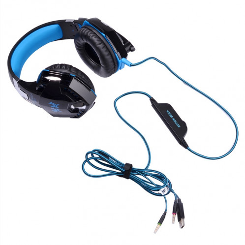 CHAQUE G2000 Casque stéréo de jeu de basse avec micro et LED pour ordinateur, Longueur de câble: 2.2m (Bleu) SE272L1807-021