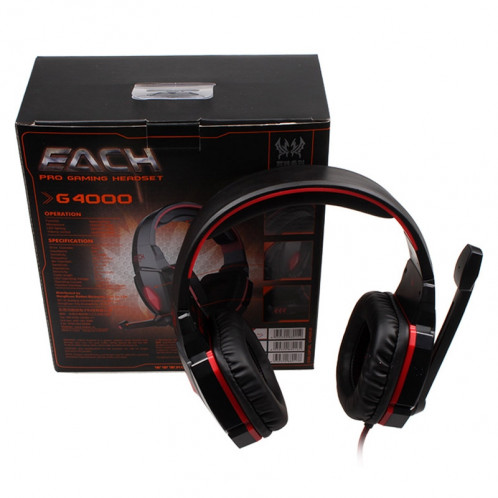 EACH G4000 Casque de jeu stéréo avec contrôle du volume du micro et lumière LED pour ordinateur, longueur de câble: 2,2 m (rouge) SK274R927-018
