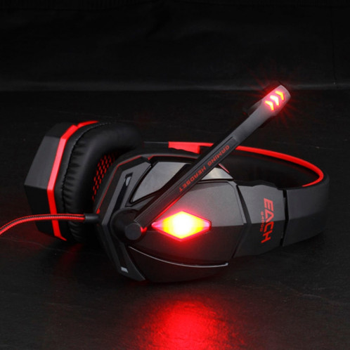 EACH G4000 Casque de jeu stéréo avec contrôle du volume du micro et lumière LED pour ordinateur, longueur de câble: 2,2 m (rouge) SK274R927-018