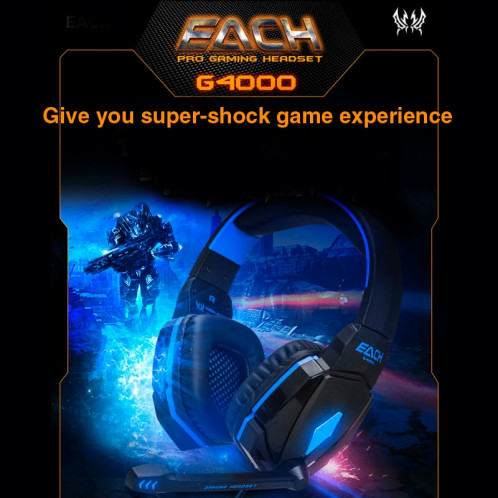 EACH G4000 Casque de jeu stéréo avec contrôle du volume du micro et lumière LED pour ordinateur, longueur de câble: 2,2 m (rouge) SK274R927-018