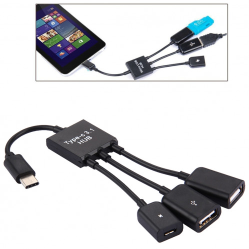 17.8cm 3 ports USB-C / Type-C 3.1 OTG câble de charge, pour Galaxy S8 et S8 + / LG G6 / Huawei P10 et P10 Plus / Xiaomi Mi 6 et Max 2 et autres smartphones (noir) SH281B837-07