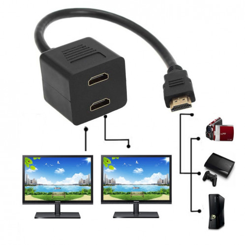 Adaptateur HDMI Splitter 30cm Y Verteiler Stecker mit 2 Gel Kupplung (Plaqué Or) (Noir) SH0316360-04