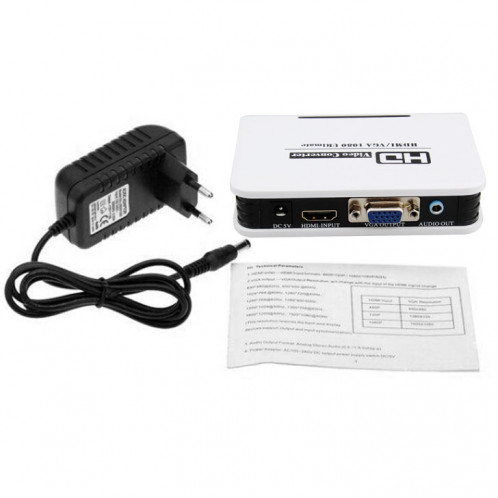 1080P HDMI vers VGA Adaptateur Numérique vers Analogique Vidéo Audio Convertisseur Câble pour Xbox 360 PS3 PS4 PC Ordinateur Portable TV Projecteur (Blanc) SH0379432-05