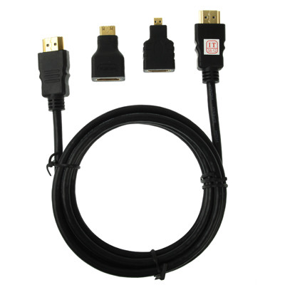 Kit d'adaptateur de câble HDMI Full HD 1080P 3 en 1 (câble HDMI de 1,5 m + adaptateur HDMI vers Mini HDMI + adaptateur HDMI vers micro HDMI) SH0400249-08