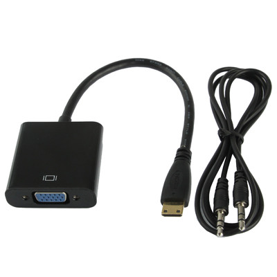 22cm Full HD 1080P Mini HDMI Mâle à VGA Femelle Câble Adaptateur Vidéo avec Câble Audio (Noir) S20611592-07