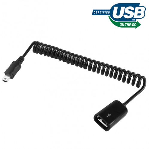 Mini USB 5 broches vers USB 2.0 Câble spiralé / ressort avec fonction OTG, Longueur: 22cm (peut être rallongé jusqu'à 85cm) (Noir) SM0679176-04