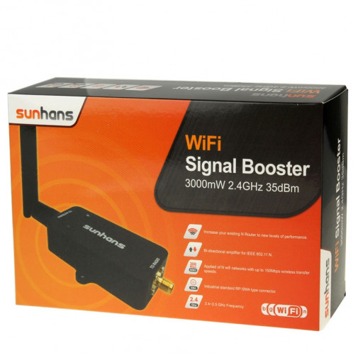 Sunhans SH24BTA-N 35dBm 2.4GHz 3W 11N / G / B WiFi Signal Amplificateur WiFi Amplificateur Sans Fil Répéteur (Noir) SS0775584-011