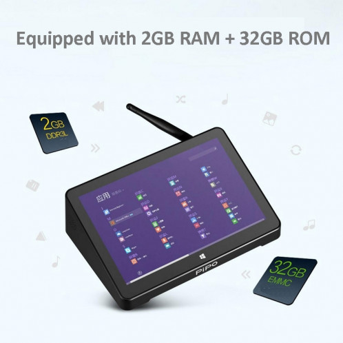Pipo X9 TV Box Écran tactile 8,9 pouces pour tablette Windows 10 et Android 4.4, Intel Atom Z3735F, Quad Core 1.33GHz à 1.83GHz, RAM: 2 Go, ROM: 32 Go, Support WiFi / Bluetooth / Ethernet / HDMI SP08661304-012