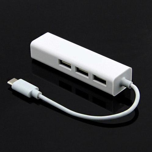Adaptateur Ethernet 100 cm / s de 13 cm USB-C 3.1 / Type-C avec concentrateur USB 2.0 3 ports, pour MacBook 12 pouces / Chromebook Pixel 2015 (blanc) SH108844-04