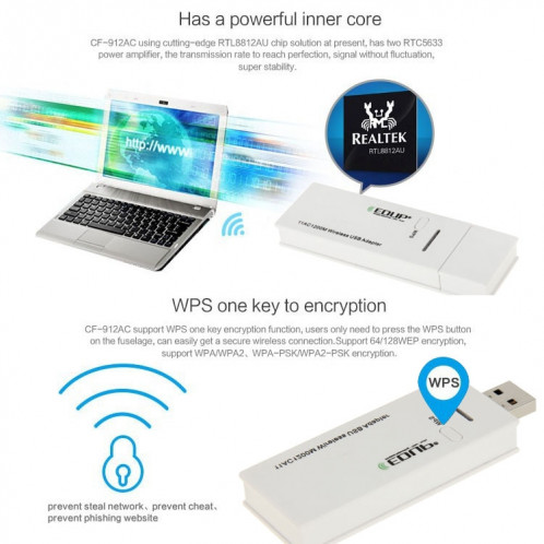 Adaptateur sans fil USB 3.0 Wifi Dual band EDUP AC-1601 802.11AC 1200M SE1534595-014