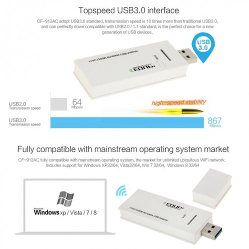 Adaptateur sans fil USB 3.0 Wifi Dual band EDUP AC-1601 802.11AC 1200M SE1534595-014