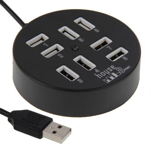 Hub rond portatif USB 2.0 haute vitesse 8 ports, longueur: 60cm (noir) SH000B384-07