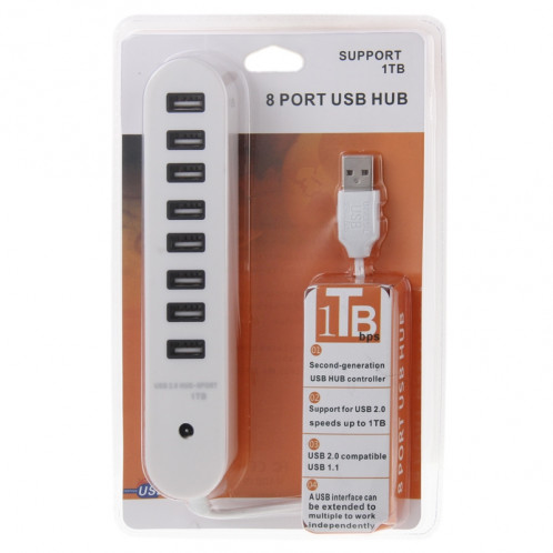 Hub Ovale Portable 8 Ports USB 2.0, Longueur: 50cm (Blanc) S8008W899-05