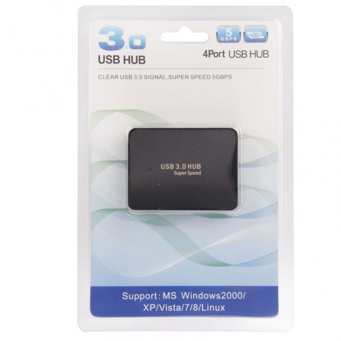 CR-H302 Surface de miroir 4 Ports USB 3.0 Super Vitesse 5 Gbps HUB + 60 cm Câble de Transmission USB 3.0 (Noir) SC231B266-08