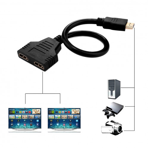 30cm 1080p HDMI Port Mâle à 2 Femelle 1 en 2 Sortie Splitter Câble Adaptateur Convertisseur SH2427896-04
