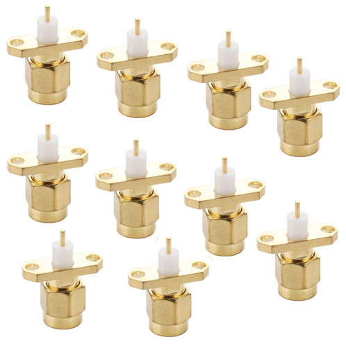 10 PCS Plaqué Or SMA Mâle 2 Trous Mont Panneau Court Diélectrique Solder Connecteur Adaptateur S136191414-04