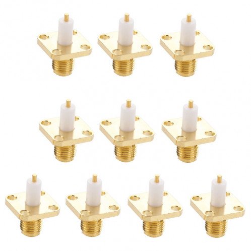 10 PCS Plaqué Or SMA Femelle 4 Trous Chassis Panel Mount Extended Dielectric Solder Connecteur Adaptateur S13626617-04