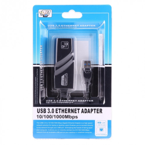 Adaptateur Ethernet USB 3.0 10/100 / 1000Mbps pour ordinateurs portables, Plug and Play (noir) SH5004200-06