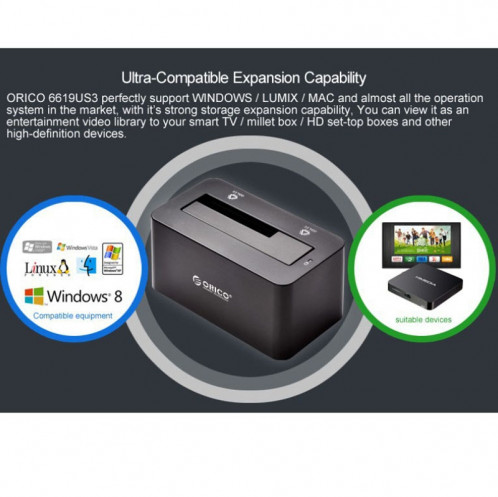 ORICO 6619US3 5Gbps Super Speed ​​USB 3.0 vers SATA Disque dur Station d'accueil pour 2,5 pouces / 3,5 pouces disque dur (Noir) SO692B1080-012
