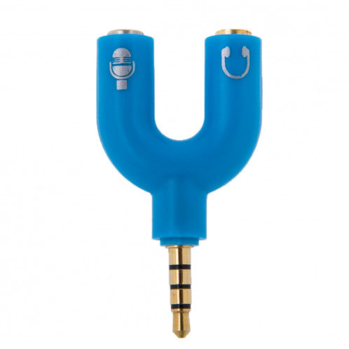 3.5mm Stéréo Mâle à 3.5mm Casque & Mic Femelle Splitter Adaptateur (Bleu) S3001L772-06