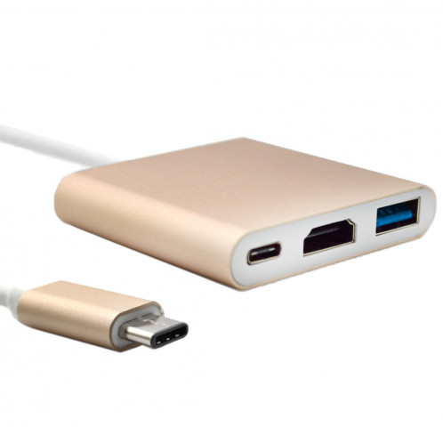 Câble adaptateur USB type C vers HDMI 3 en 1, pour MacBook 12 pouces version 2015, version Google Chromebook Pixel 2015, tablette PC Nokia N1 (Gold) SH500J1641-03