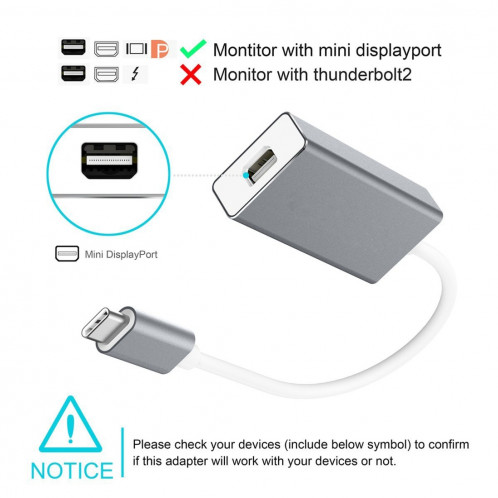 Câble adaptateur USB-C / Type-C 3.1 vers Mini 10cm, Pour MacBook 12 pouces, Chromebook Pixel 2015, Tablet PC Nokia N1 (Argent) SH562J1325-05