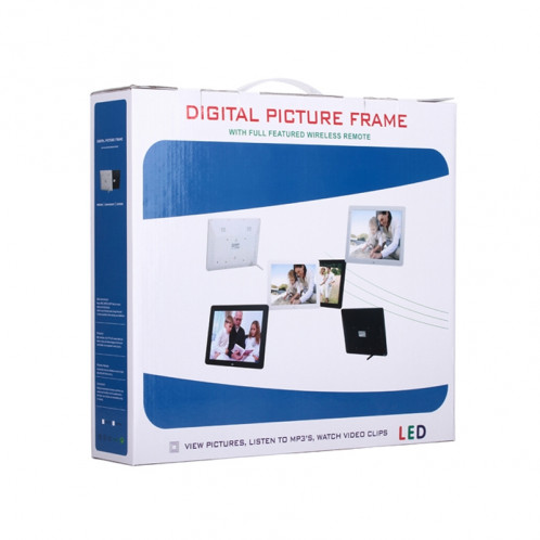 Cadre photo numérique multimédia à affichage LED de 12 pouces avec support / lecteur de musique et lecteur vidéo / fonction de télécommande, prise en charge USB / SD, haut-parleur stéréo intégré (blanc) SH017W141-011