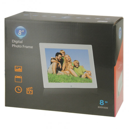 Cadre photo numérique multimédia à affichage LED de 8 pouces avec support et lecteur de musique et lecteur de film, prise en charge de la carte USB / SD / SDHC / MMC (noir) SH213B53-013