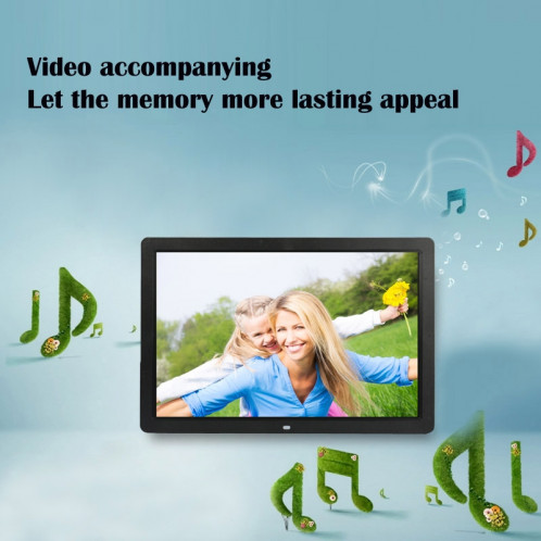 Cadre photo numérique multimédia à affichage LED HD 1080P de 17 pouces avec support et lecteur de musique et de film, prise en charge de la carte USB / SD / MS / MMC (noir) SH302B828-012