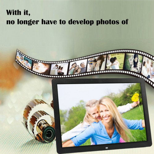 Cadre photo numérique multimédia à affichage LED HD 1080P de 17 pouces avec support et lecteur de musique et de film, prise en charge de la carte USB / SD / MS / MMC (noir) SH302B828-012