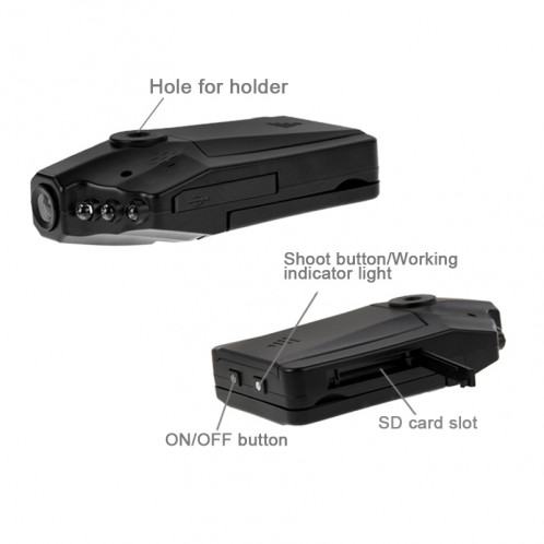 2,5 pouces écran haute définition enregistreur vidéo, 6 LED lumière, format vidéo AVI, carte SD de soutien, fonction d'enregistrement en boucle (schéma Generalplus) (noir) SH607A560-010