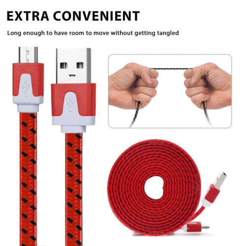 Câble de chargement / données micro USB vers USB tissé de 2 m, Câble de chargement/données micro USB vers USB de style tissé de 2 m (rouge) SH398R795-08