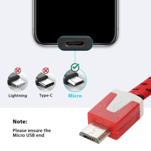 Câble de chargement / données micro USB vers USB tissé de 2 m, Câble de chargement/données micro USB vers USB de style tissé de 2 m (rouge) SH398R795-08