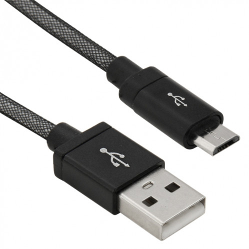 Câble de charge / données micro USB vers USB à tête métallique de haute qualité de style net de 1 m, 1m Net Style Tête en métal de haute qualité Micro USB vers USB Données / Câble de charge (Noir) SH230B1018-06