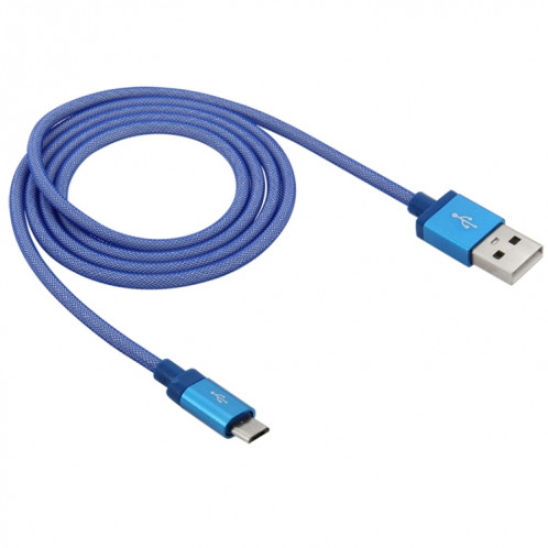 Câble de charge / données micro USB vers USB à tête métallique de haute qualité de style net de 1 m, 1m Net Style Tête en métal de haute qualité Micro USB vers USB Données / Câble de charge (Bleu) SH230L1693-06