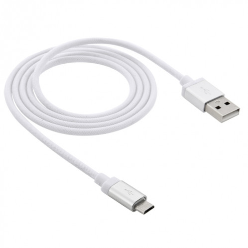 1m Net Style Tête en métal de haute qualité Micro USB vers USB Câble de données / de charge, Câble Micro USB vers USB de 1 m avec tête en métal de haute qualité (blanc) SH230W525-06