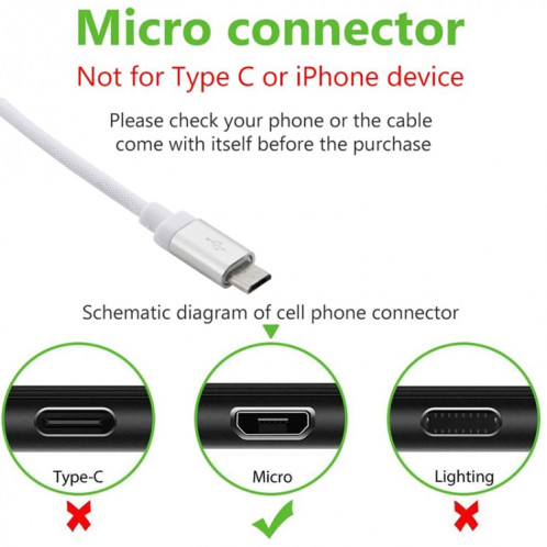 Câble de charge / données micro USB vers USB à tête métallique de haute qualité de style net de 1 m, 1m Net Style Tête en métal de haute qualité Micro USB vers USB Données / Câble de charge (Bleu) SH230L1693-06